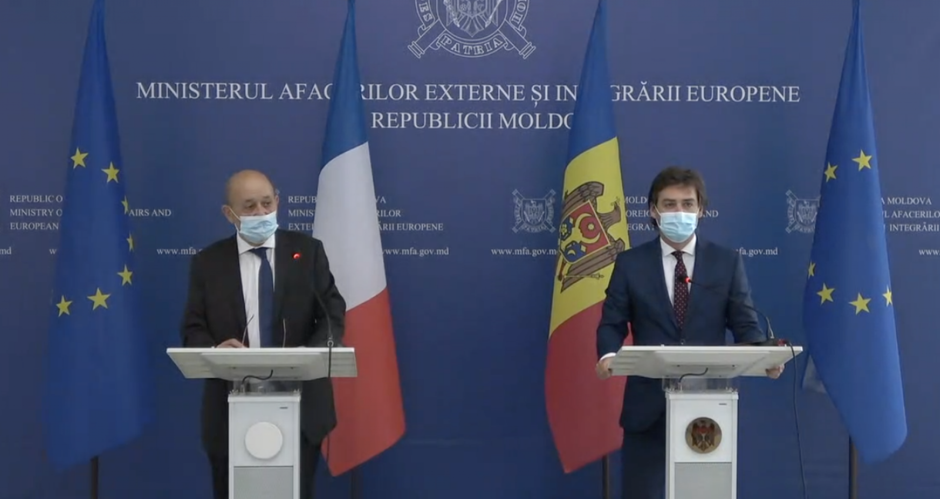 Minister for Europe and Foreign Affairs Jean Yves Le Drian Meets Moldovan Minister of Foreign Affairs, Nicu Popescu, in Chișinău