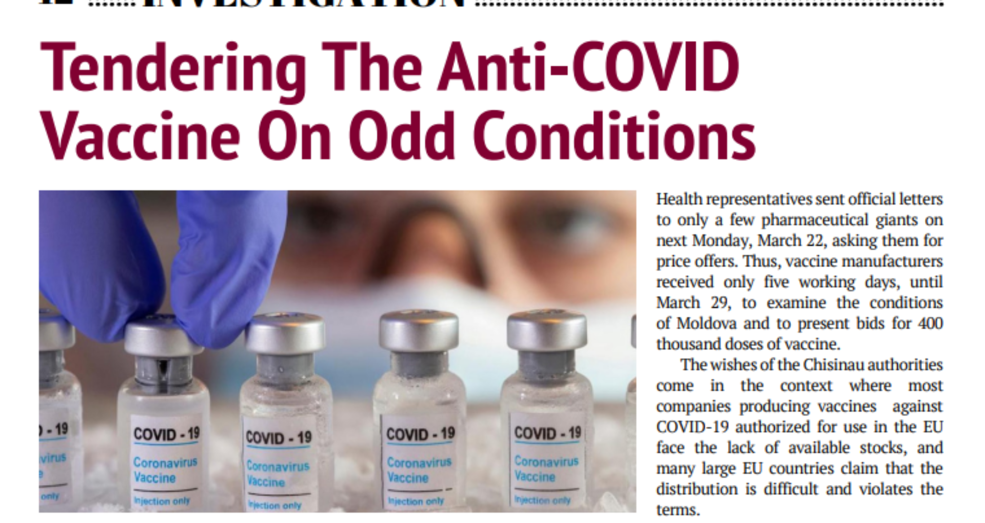 Tendering The Anti-COVID Vaccine On Odd Conditions