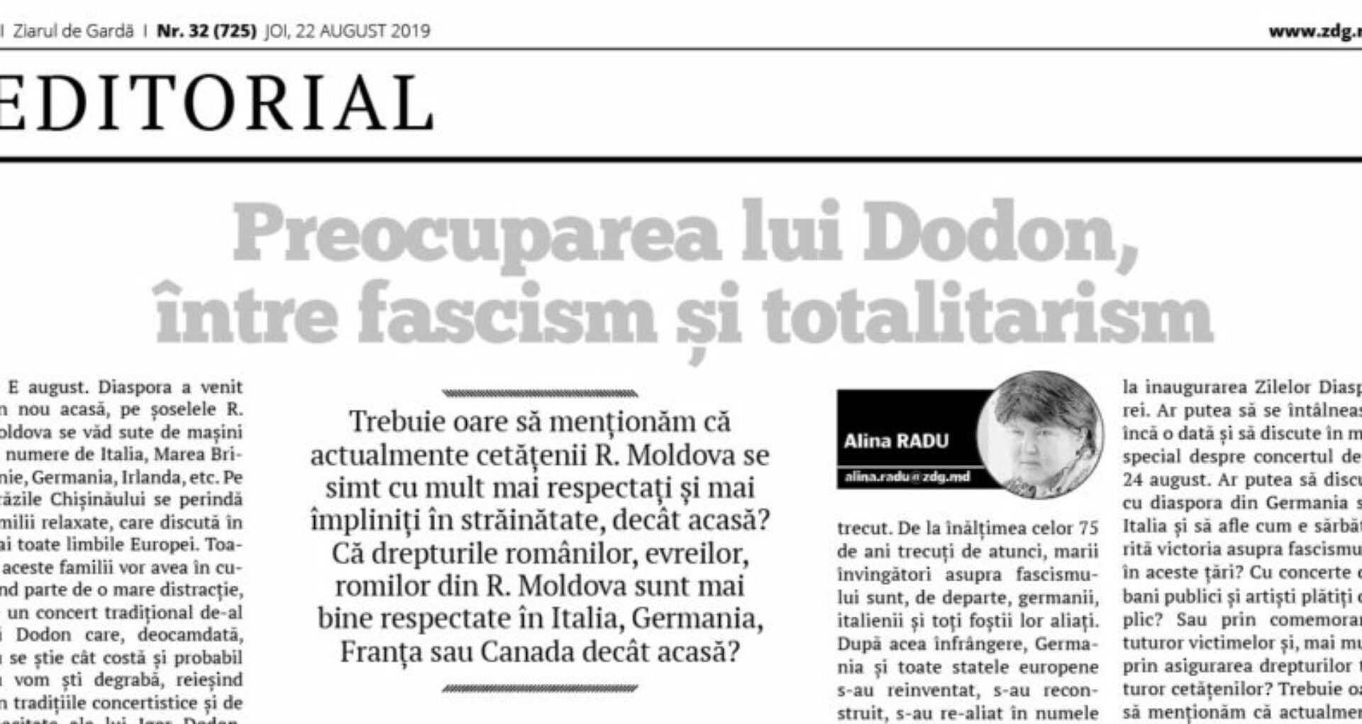 Dodon’s concern, between fascism and totalitarianism
