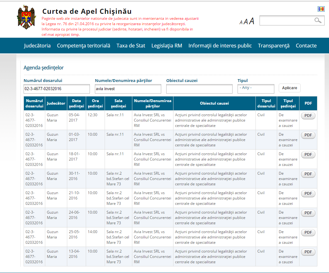 Judecata. Judecatoria. Agenda sedintelor. Judecata. Md.