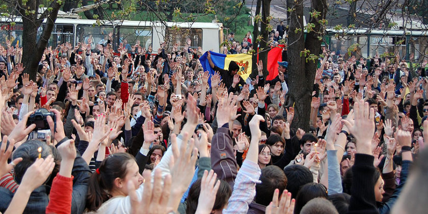 Moldovans during 2009 protests. Source: zdg.md ~