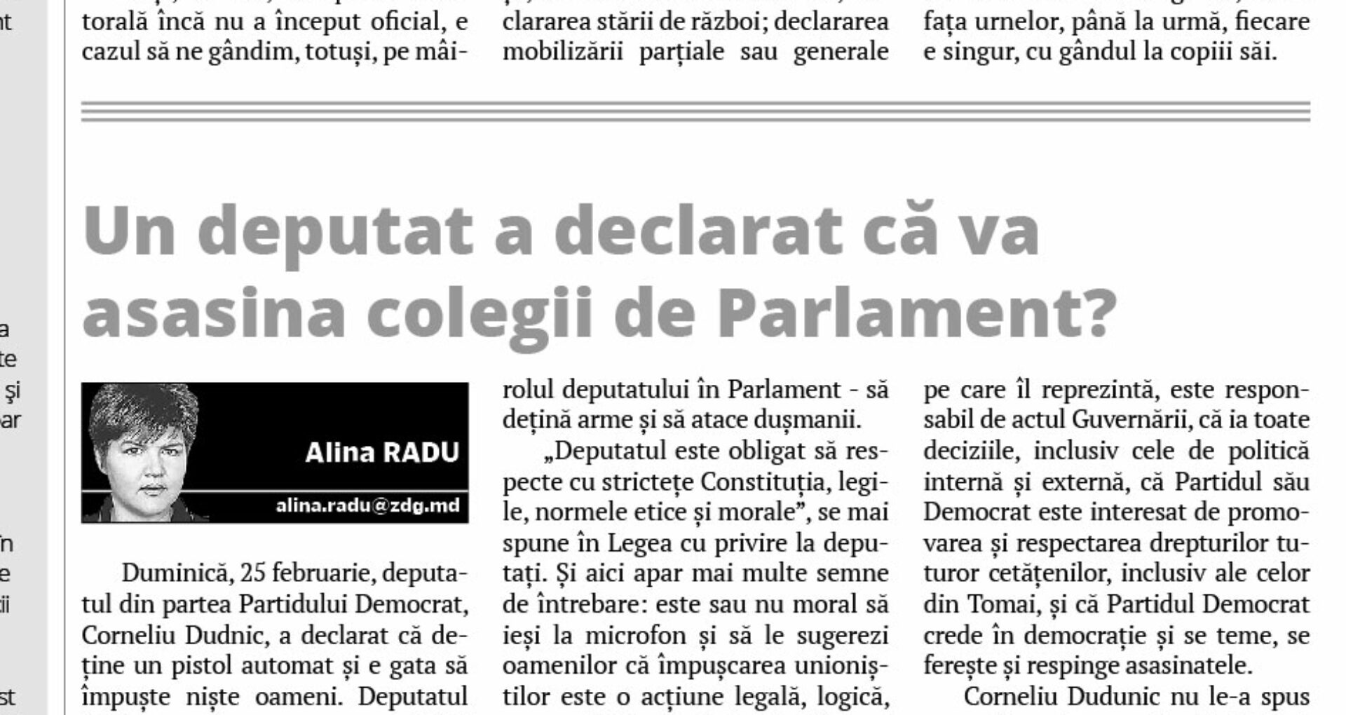 Un deputat a declarat că va asasina colegii de Parlament?