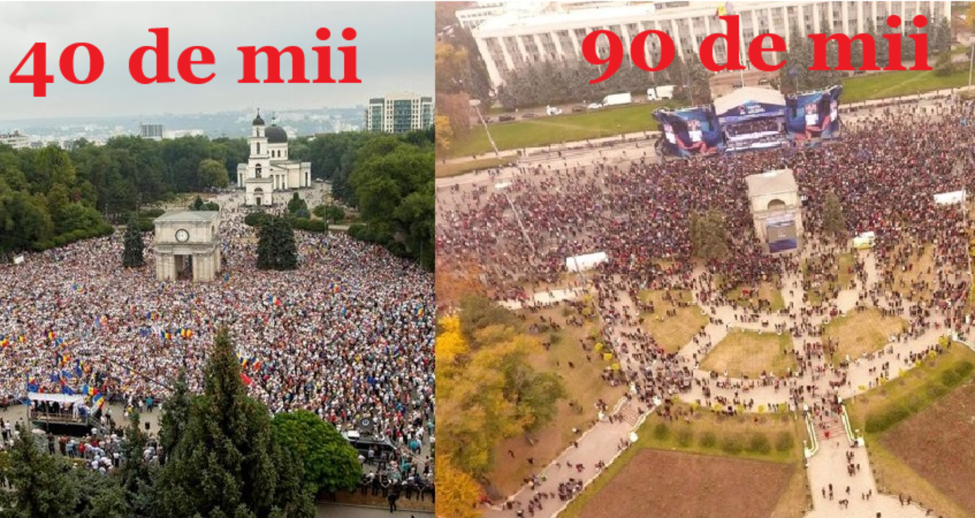 FOTO/ Cum calculează poliția numărul cetățenilor din PMAN: 40 de mii la protestul lui Năstase și 90 de mii la Adunarea lui Plahotniuc