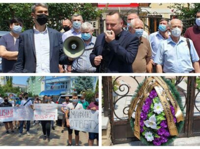 FOTO, VIDEO/ Un grup de deputați PSRM au protestat în fața unei clinici fondate de Ștefan Gațcan: „Sunteți complicele lui Plahotniuc și Șor”