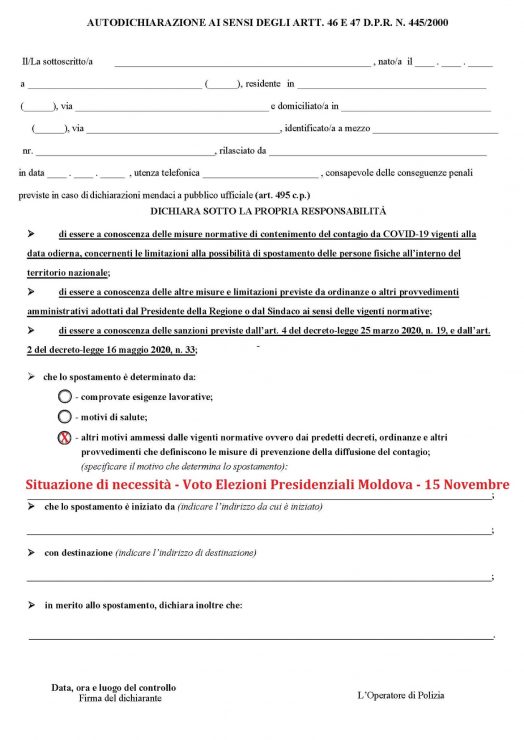 I DOC / Moldavi che vanno alle urne in Italia devono avere un modulo di autocertificazione – Ziarul de Garda