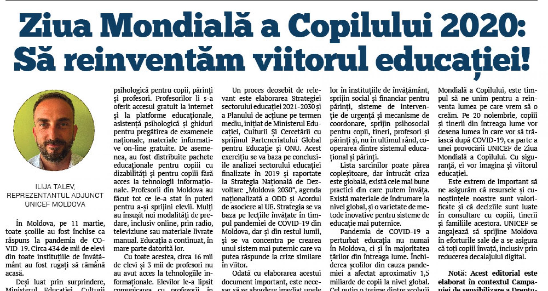Ziua Mondială a Copilului 2020: Să reinventăm viitorul educației!