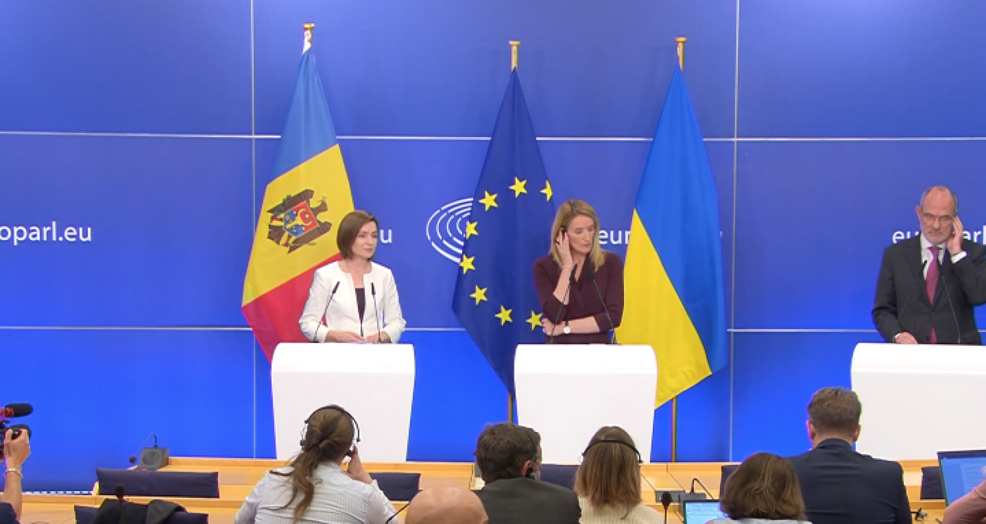 VIDEO/  Președinta Parlamentului European declară că R. Moldova își are locul în UE. Președinta R. Moldova: „Aderarea la UE este singura opțiune strategică ce oferă R. Moldova șansa de a rămâne parte a lumii libere”