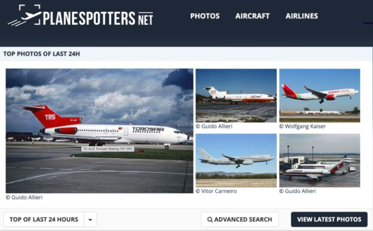 Site-uri precum Planespotters.net și Jetphotos.com oferă o gamă largă de imagini cu aeronave private, comerciale și militare. Imagine: captură de ecran, Planespotters.net