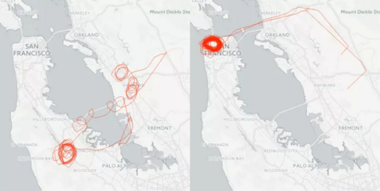 Peter Aldhous de la BuzzFeed a scris despre avioanele FBI care zboară deasupra orașelor, folosind datele Flightradar24. 