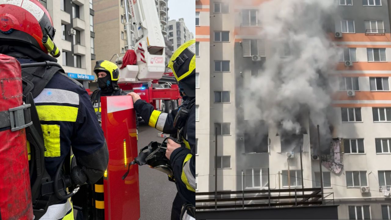 O femeie a fost salvată de pompieri, după ce apartamentul acesteia a luat foc