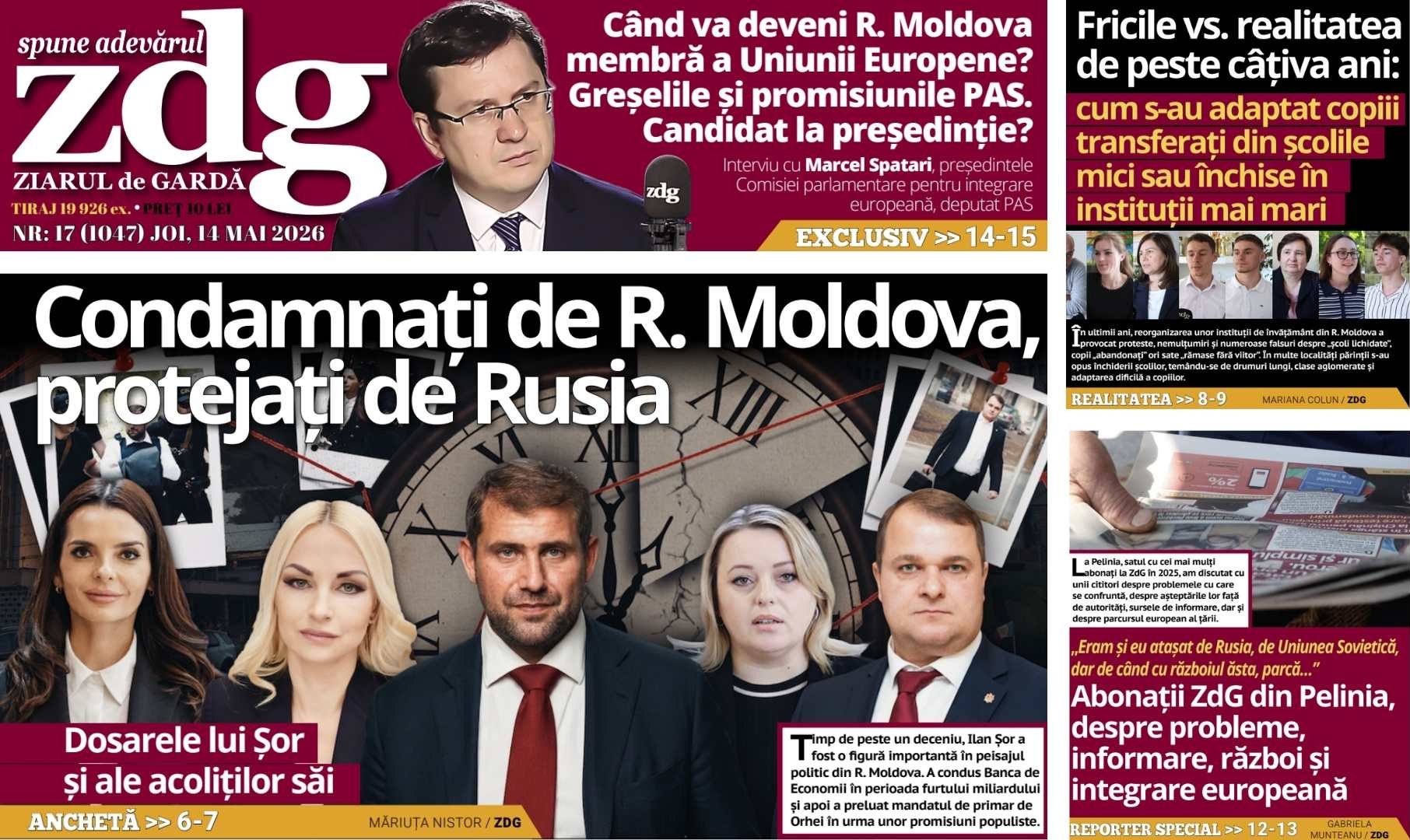 Citiți joi în ZdG: Condamnați de R. Moldova, protejați de Rusia: dosarele lui Șor și ale acoliților săi și Fricile vs. realitatea: cum s-au adaptat copiii transferați din școlile mici sau închise în instituții mai mari
