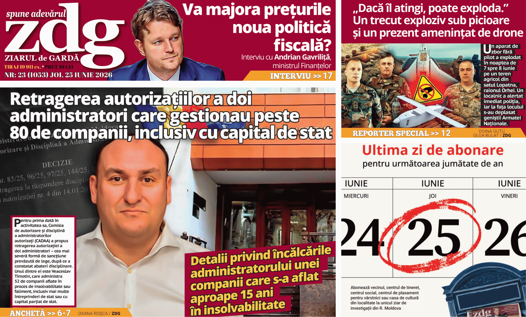 Citiți joi în ZdG: Cum a rămas fără autorizație un administrator care gestiona peste 50 de companii, inclusiv cu capital de stat și Trecutul exploziv al Republicii Moldova