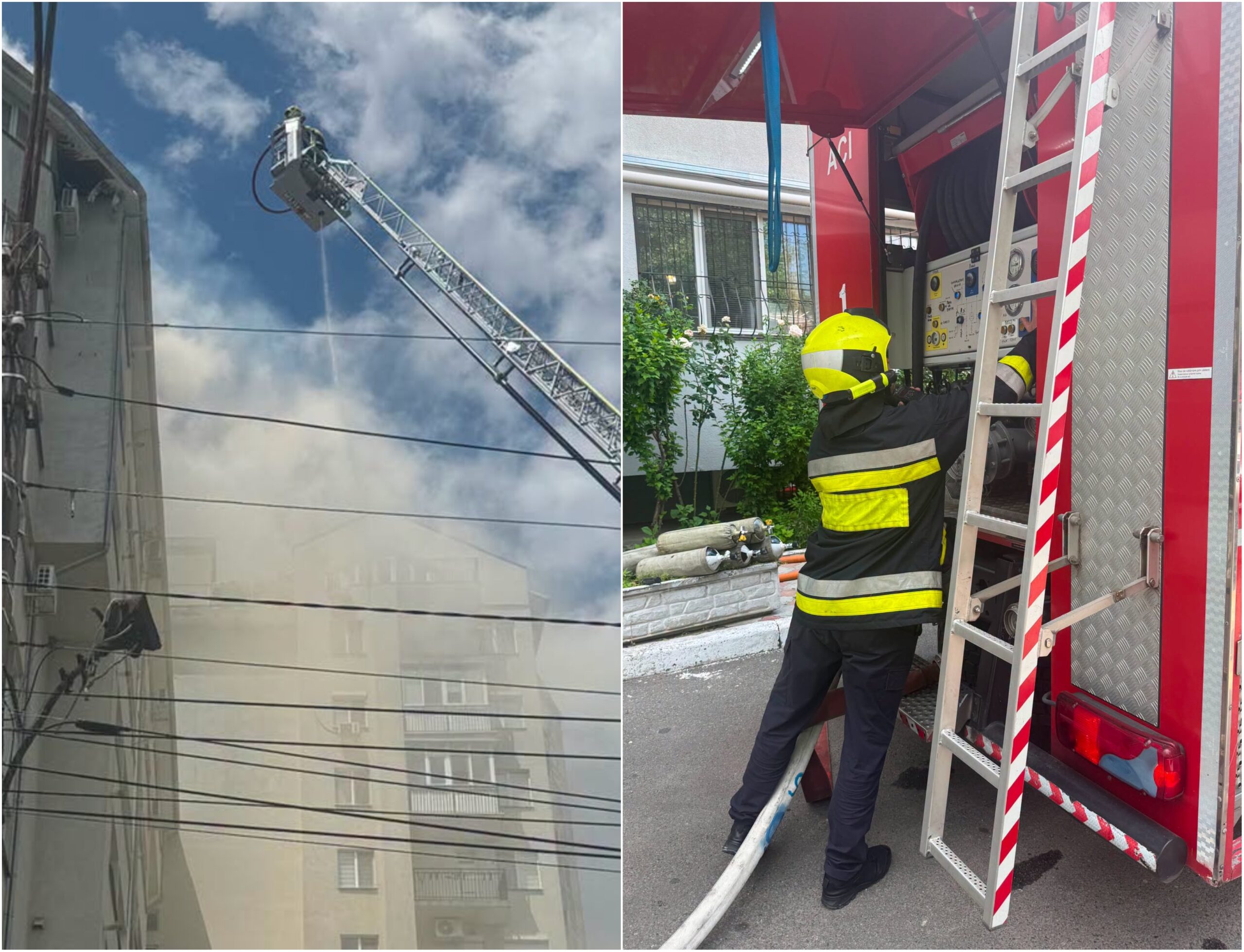 Incendiu la o mansardă dintr-un bloc de locuit din capitală. Au intervenit 37 de angajați cu 10 autospeciale