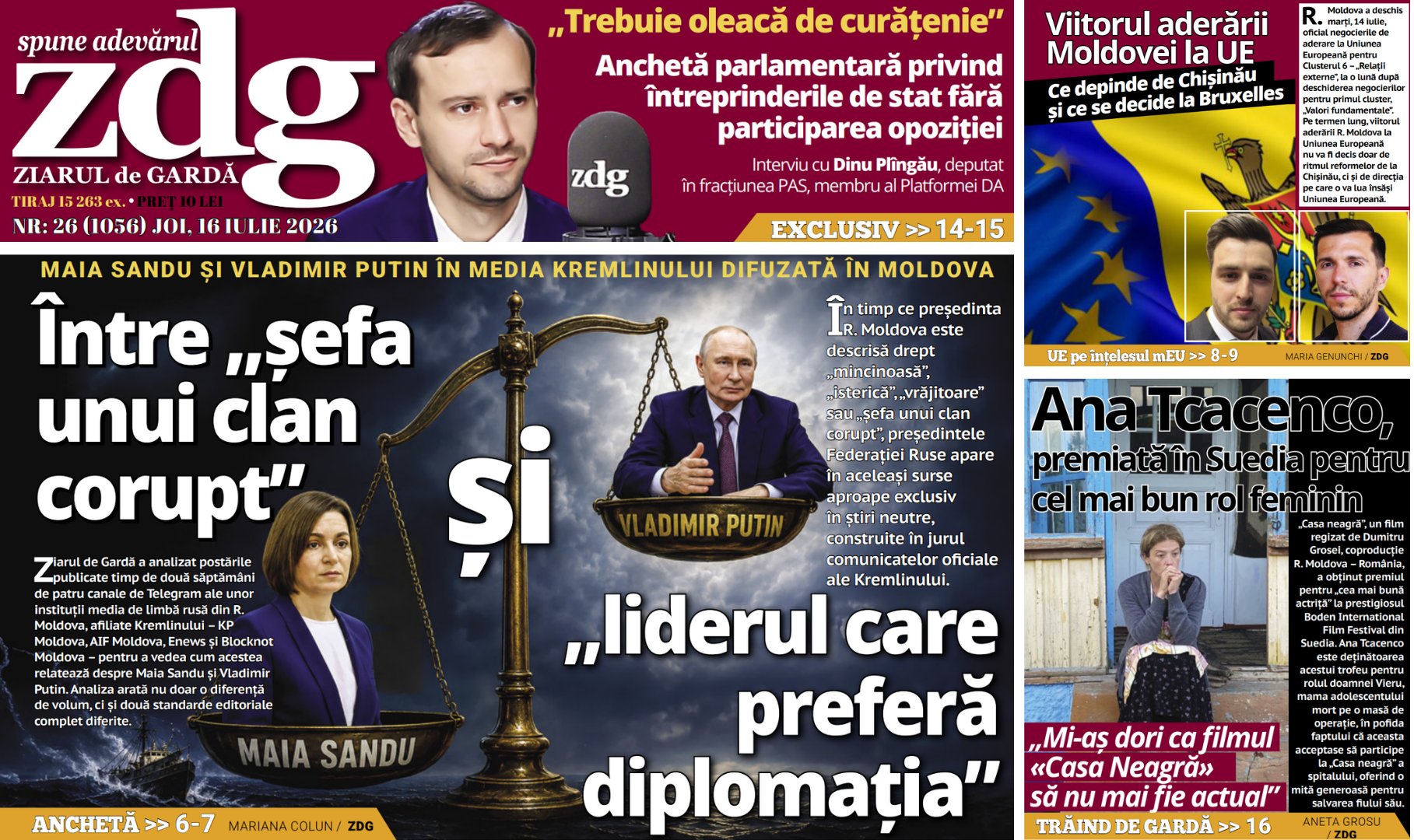 Citiți joi în ZdG: Maia Sandu și Vladimir Putin în media Kremlinului difuzată în Moldova și Ce depinde de Chișinău și ce se decide la Bruxelles privind parcursul european al R. Moldova