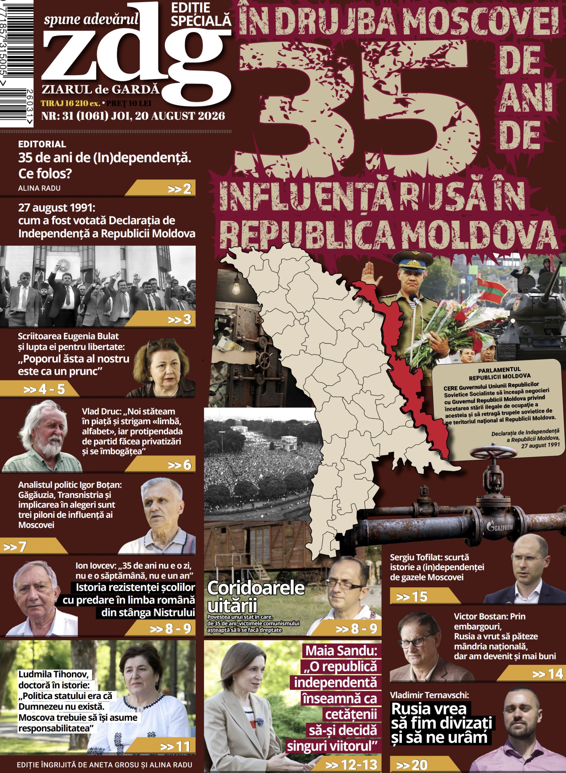 Citiți joi o ediție specială a Ziarului de Gardă. 35 de ani de influență rusă în Republica Moldova